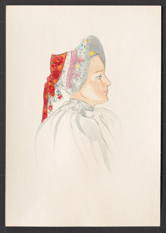 Kresba – čepiec ženský slávnostný – úprava na hlave