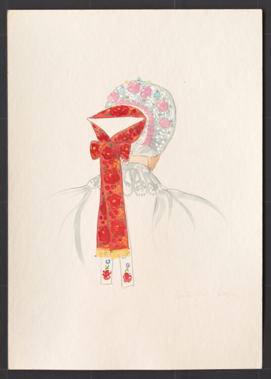 Kresba – čepiec slávnostný – úprava na hlave