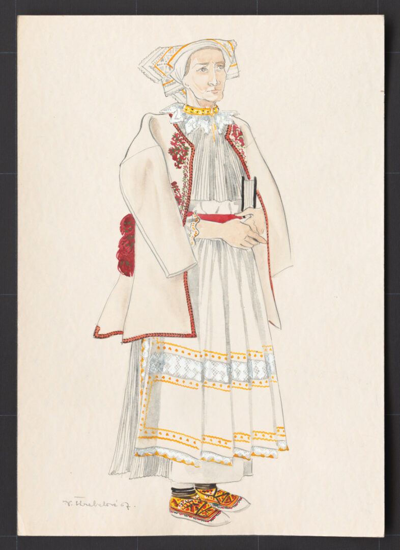 Kresba – odev ženský sviatočný zimný