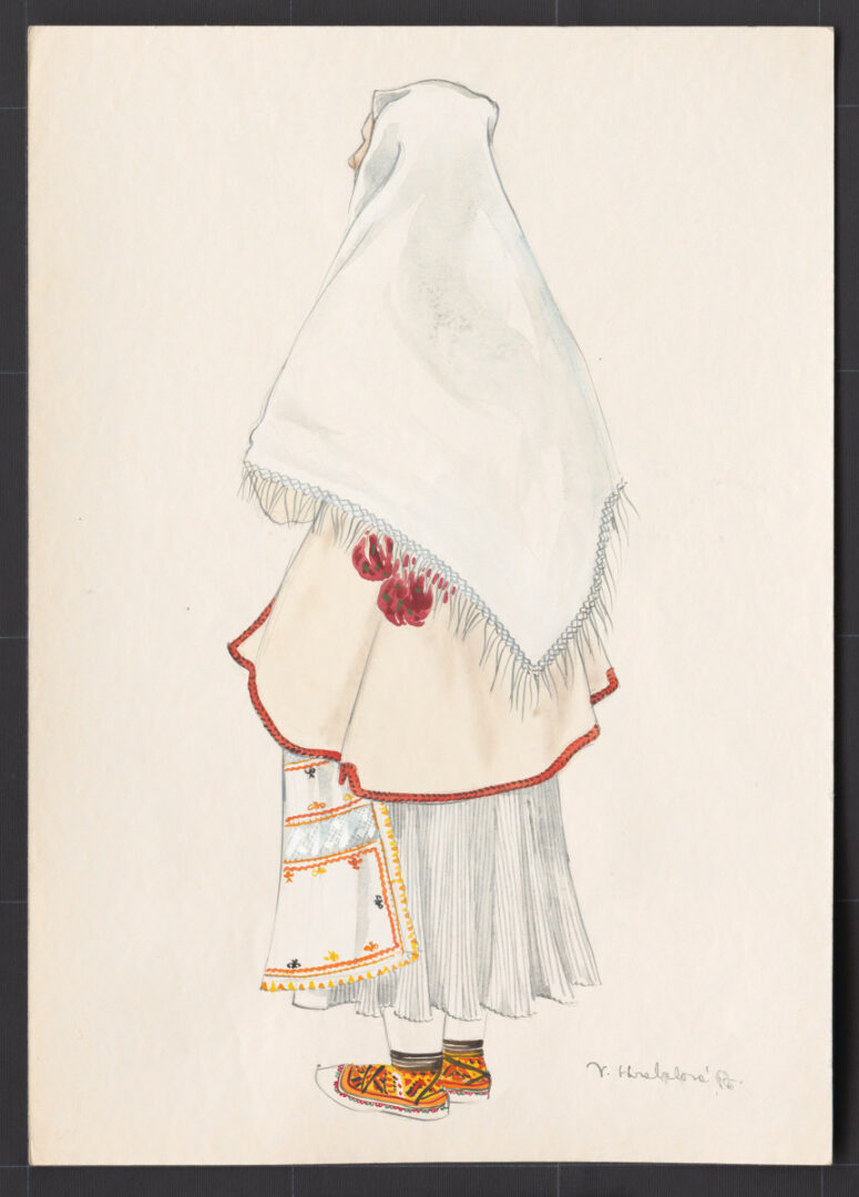 Kresba – odev ženský sviatočný zimný – novší