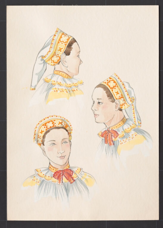 Kresba – šatka dlhá – úprava na hlave – pokračovanie