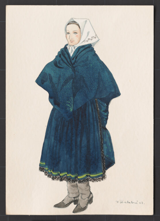 Kresba – žena v modrotlačovej šatke