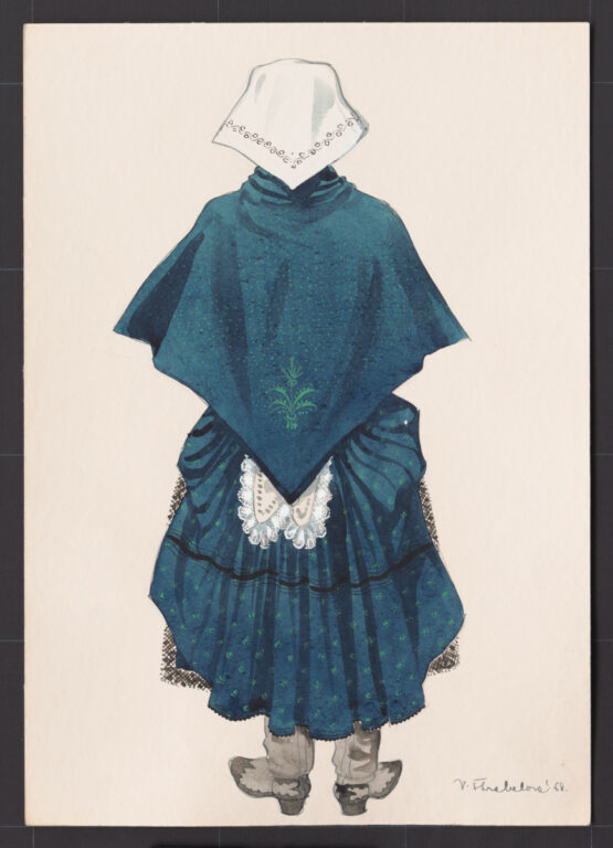 Kresba – žena v modrotlačovej šatke