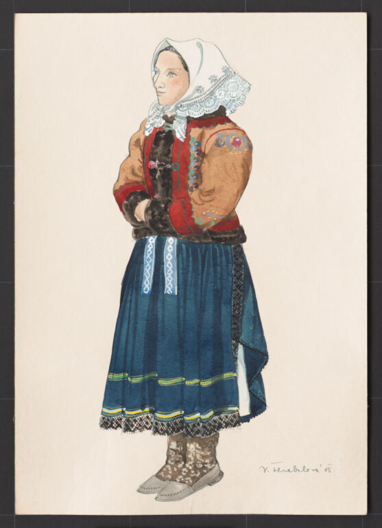 Kresba – žena v kožuchu