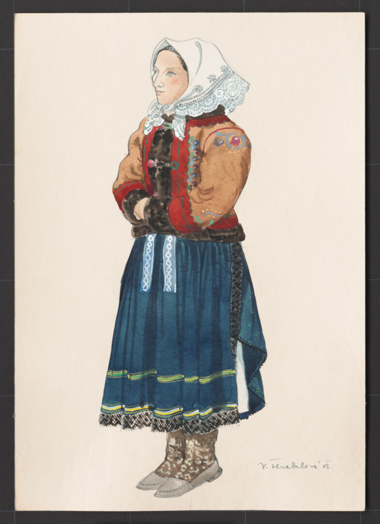 Kresba – žena v kožuchu