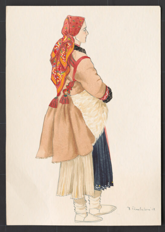 Kresba – žena v kožuchu