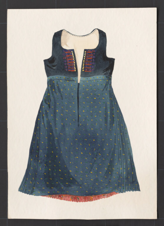 Kresba – sukňa so živôtikom – modrotlačová