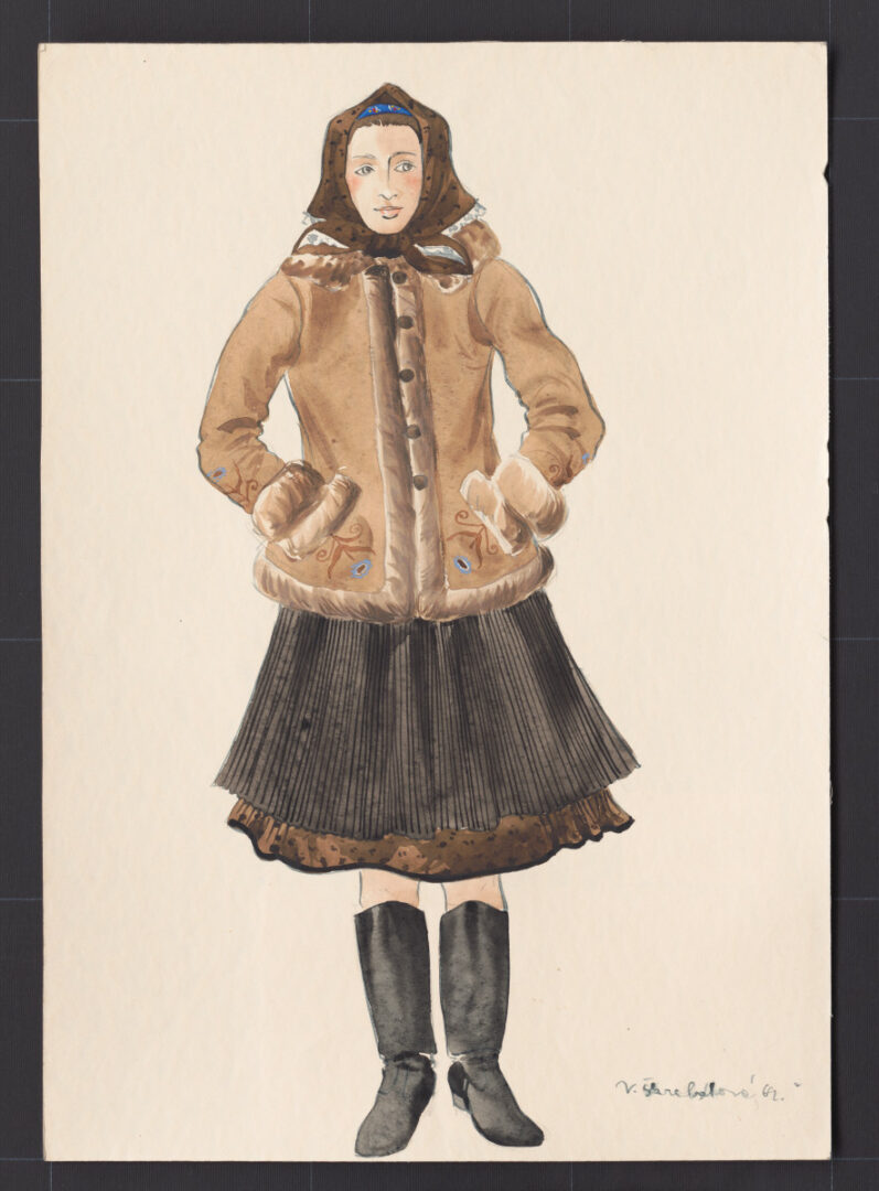 Kresba – žena v kožuchu