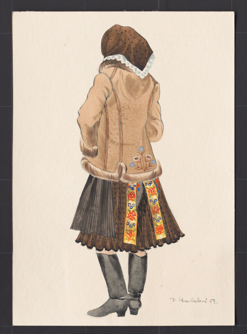 Kresba – žena v kožuchu