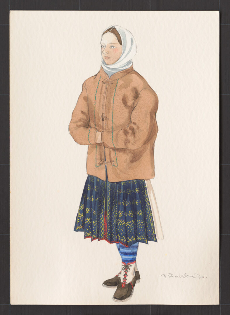 Kresba – žena v kožuchu