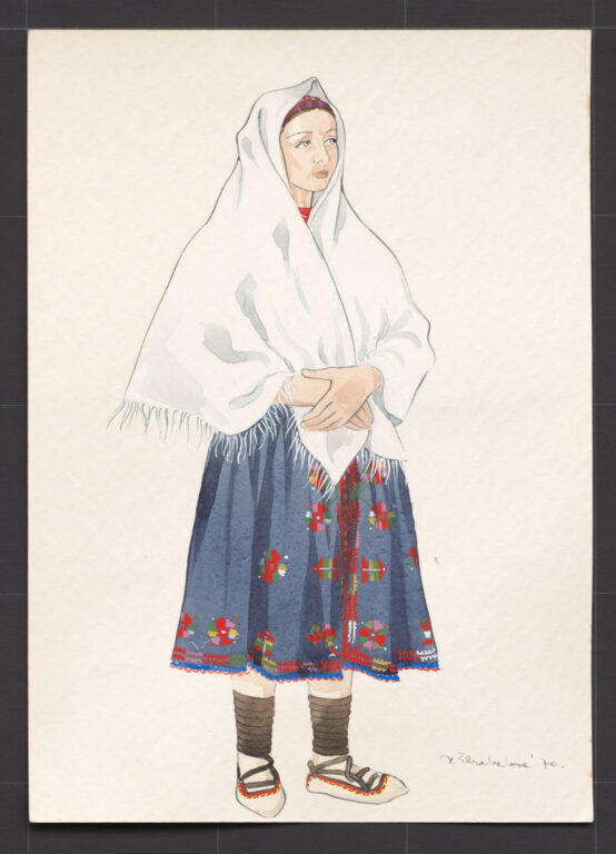 Kresba – odev staršej ženy v zime