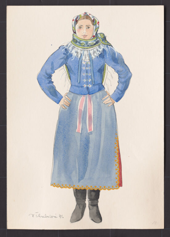 Kresba – odev ženský sviatočný zimný