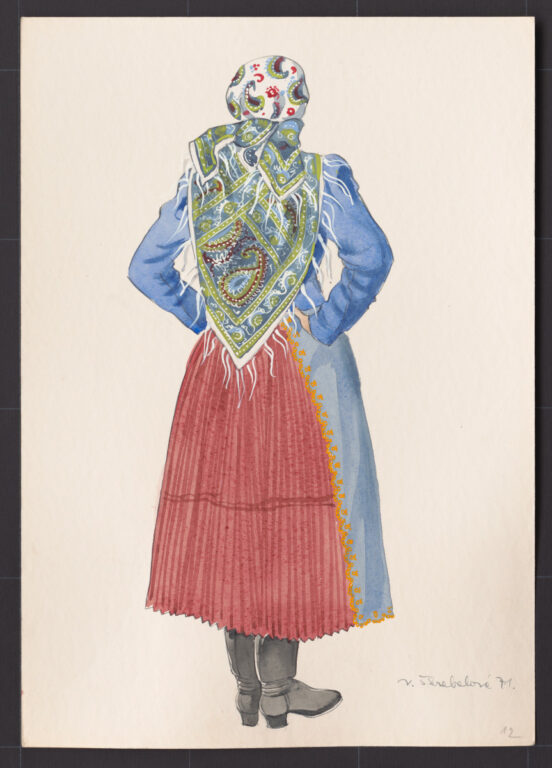 Kresba – odev ženský sviatočný zimný