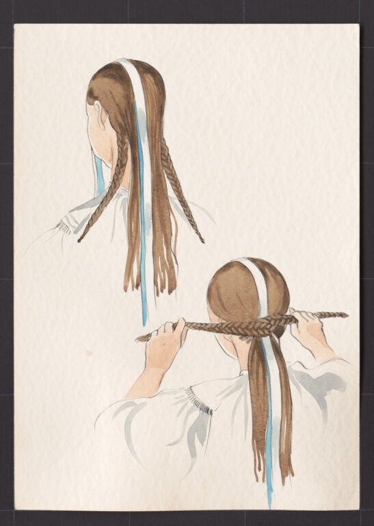 Kresba – účes  mladuchy – postup česania