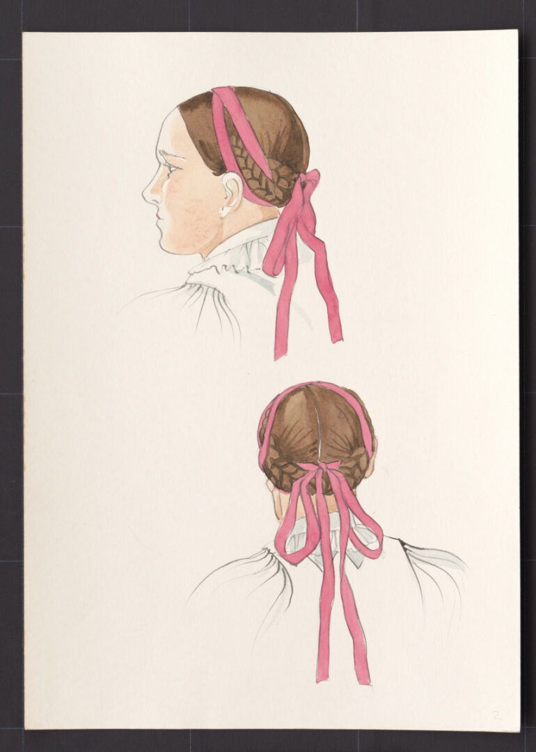 Kresba – účes dievčenský sviatočný – postup česania – pokračovanie