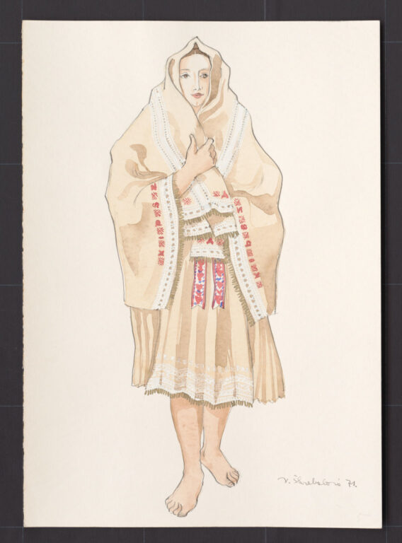 Kresba – odev ženský pracovný s plachtou do dažďa