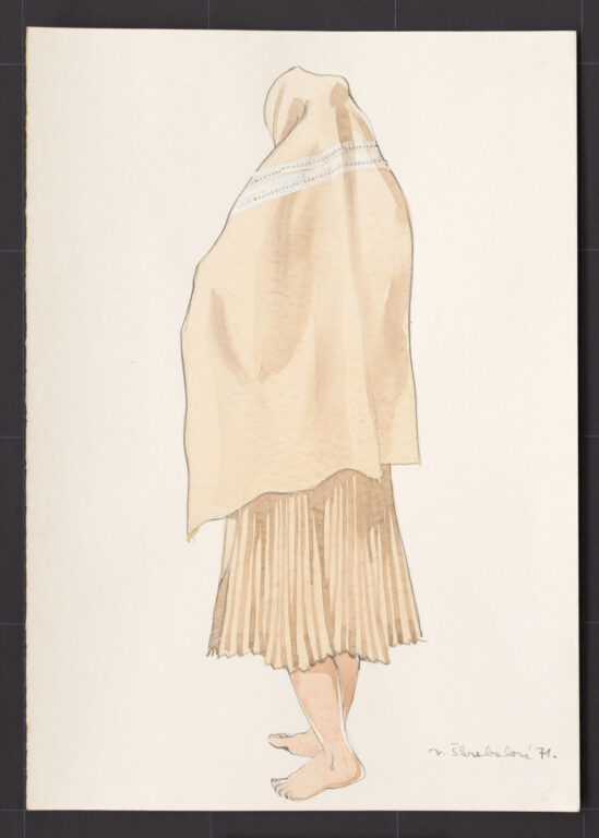 Kresba – odev ženský pracovný s plachtou do dažďa