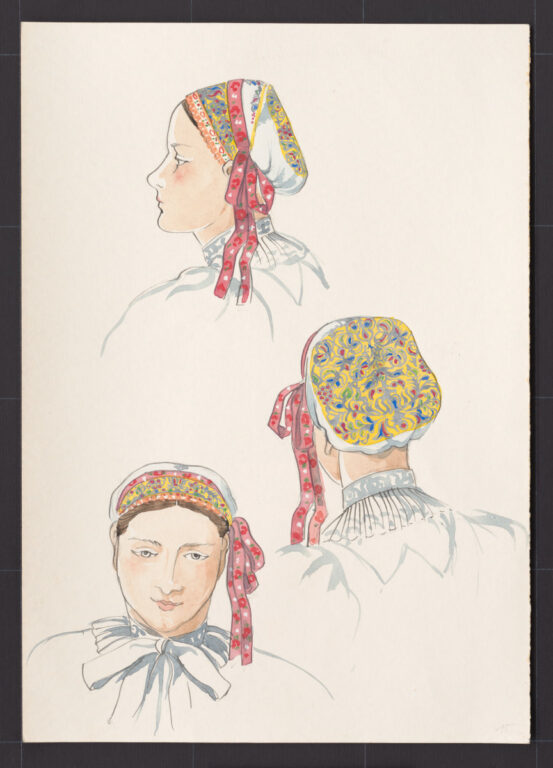 Kresba – čepiec ženský – úprava hlavy