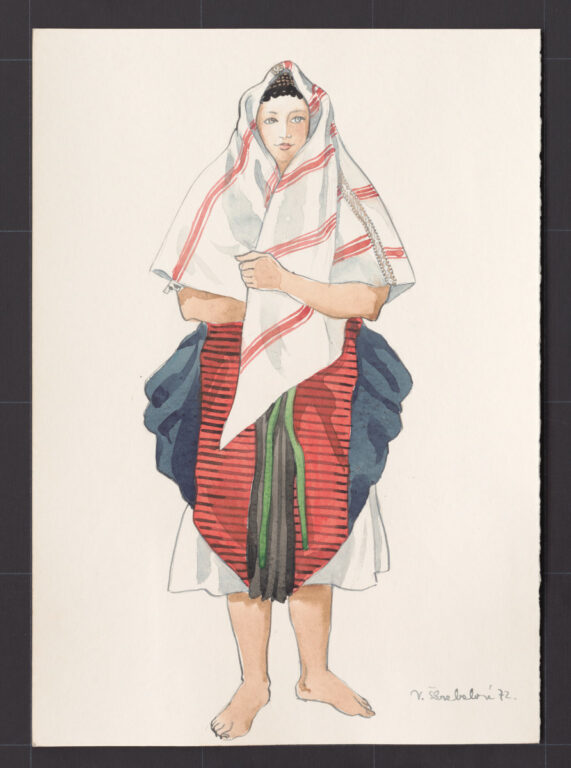 Kresba – odev ženský s plachtou do dažďa