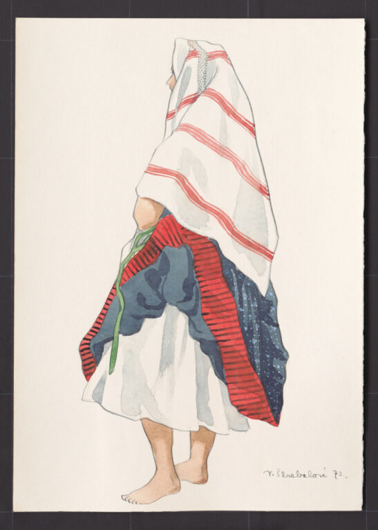 Kresba – odev ženský s plachtou do dažďa