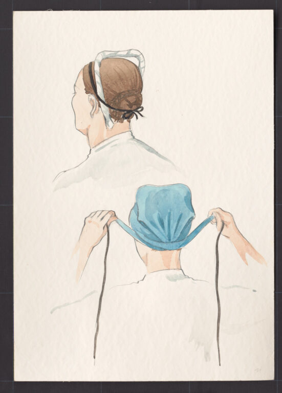 Kresba – účes ženský – úprava pod čepiec