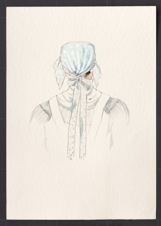 Kresba – čepiec sviatočný – úprava na hlave