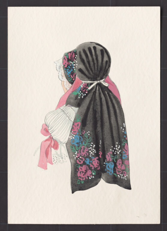 Kresba – šatka – slávnostná úprava hlavy – pokračovanie