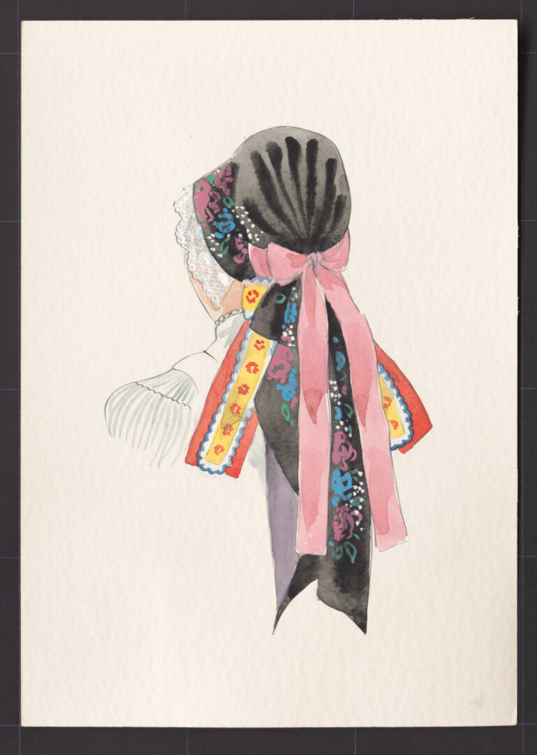 Kresba – šatka – slávnostná úprava hlavy – pokračovanie