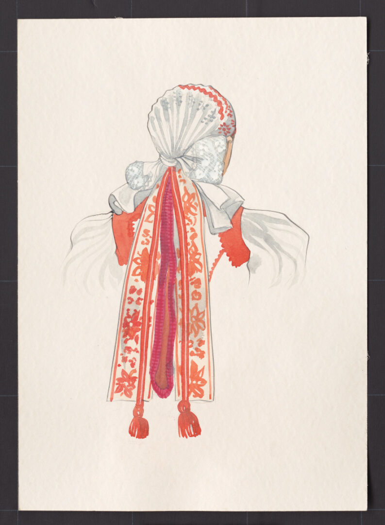 Kresba – šatka dlhá – viazanie na hlave