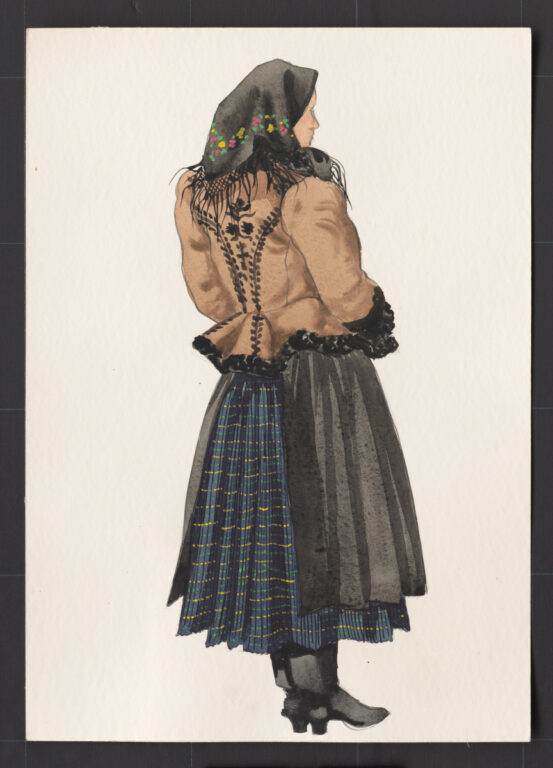 Kresba – odev ženský sviatočný zimný – novší