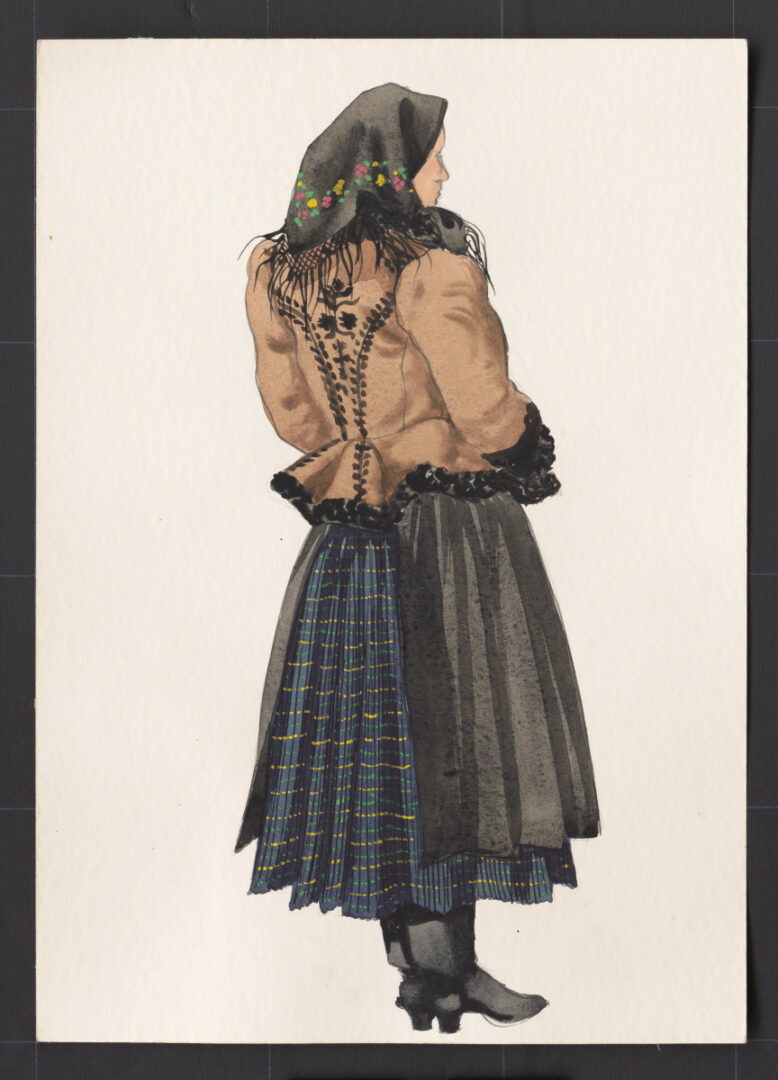 Kresba – odev ženský sviatočný zimný – novší