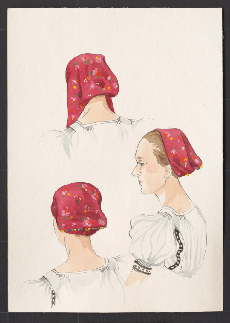 Kresba – šatka – úprava na hlave