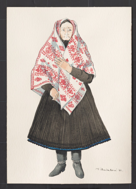 Kresba – vrchný odev staršej ženy v chladnom období