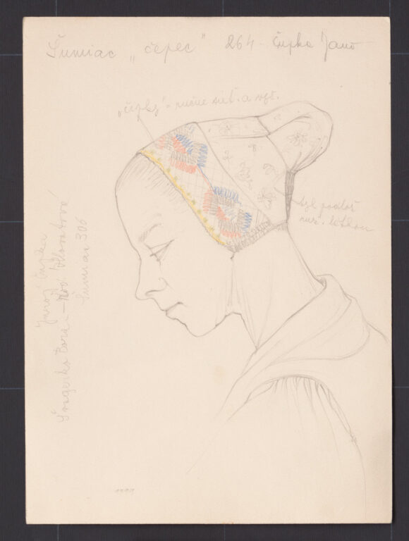 Kresba – čepiec ženský – úprava na hlave