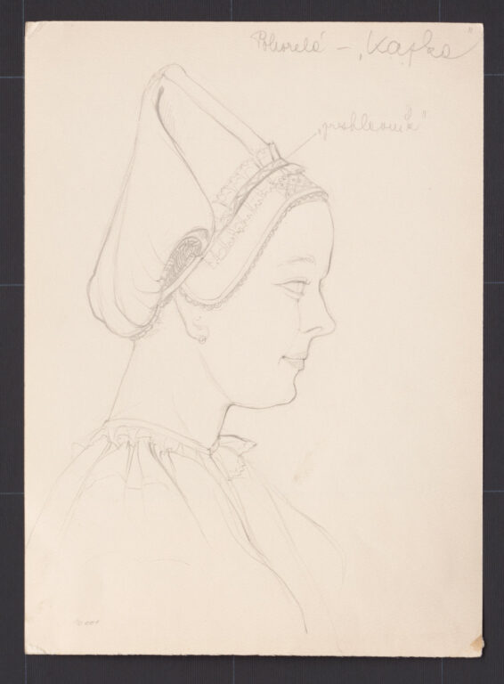 Kresba – čepiec ženský – úprava na hlave