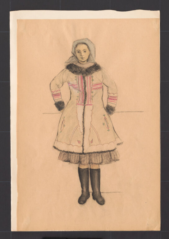 Kresba – žena v kožuchu