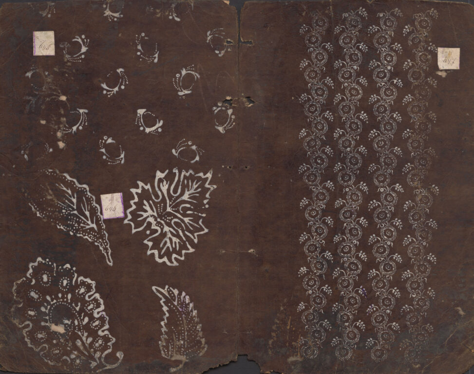 Vzorkovník modrotlačový – 14dvojhárkov,21listov,14fragmentov